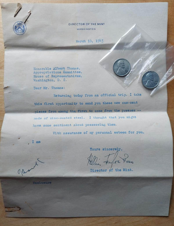 Two-Of-The-First-1943-Steel-Cents-To-Be-Struck----With-Provenance-From-Mint-Director-Nellie-Ross